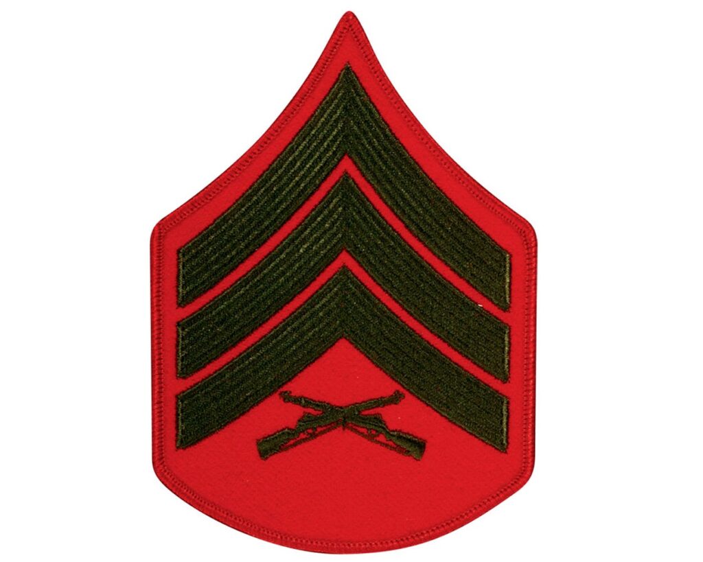 MARINE CORPS CHEVRON: SERGEANT – GREEN EMBROIDERED ON RED – Top's ...